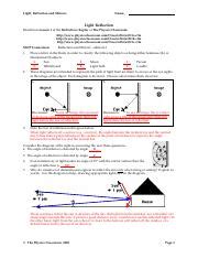 reflection and mirrors physics classroom answer key PDF