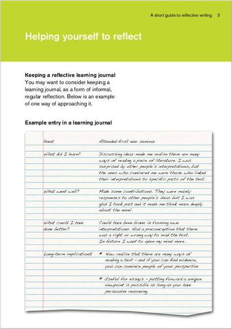 reflective journal writing samples PDF