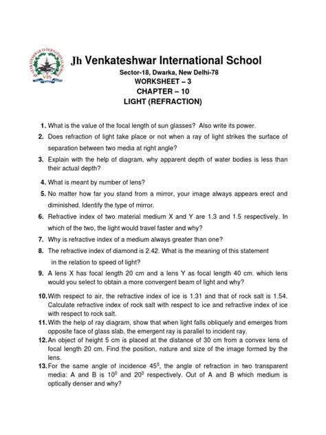 refraction index ws answer sheet Kindle Editon