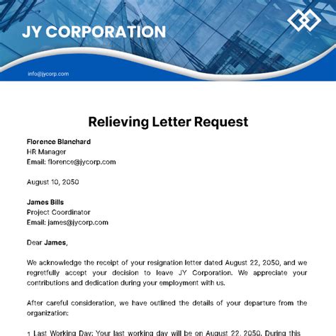 Relieving Letter Template Word