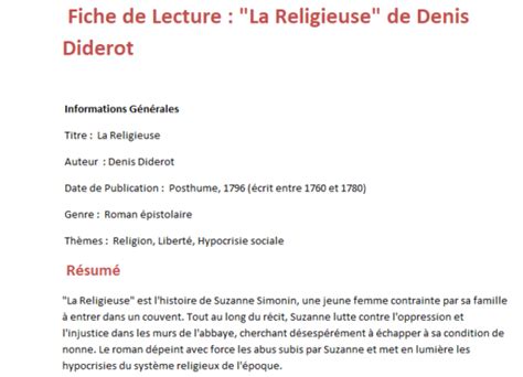 religieuse denis diderot fiche lecture Epub