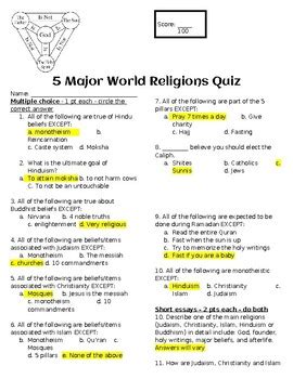 religion test year 6 answers Reader