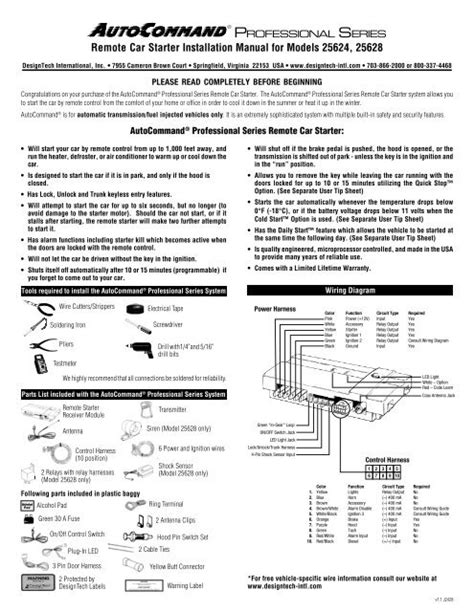 remote car starter for manual PDF