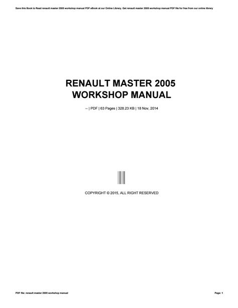 renault master 2005 workshop manual Doc