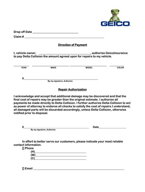 repair authorization and direction for payment Doc