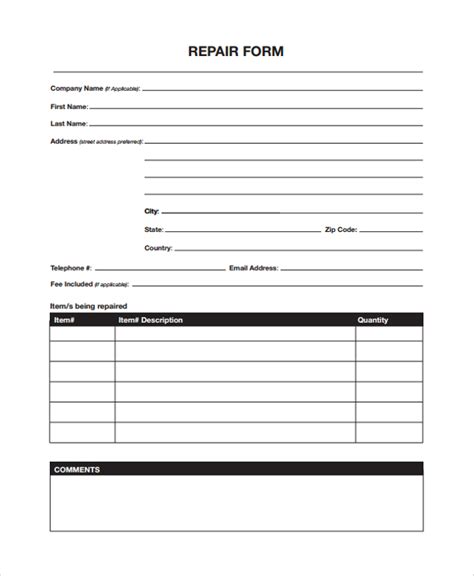 repair form template microsoft word Doc