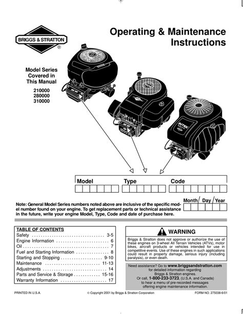 repair service manual briggs and stratton model 280000 Kindle Editon