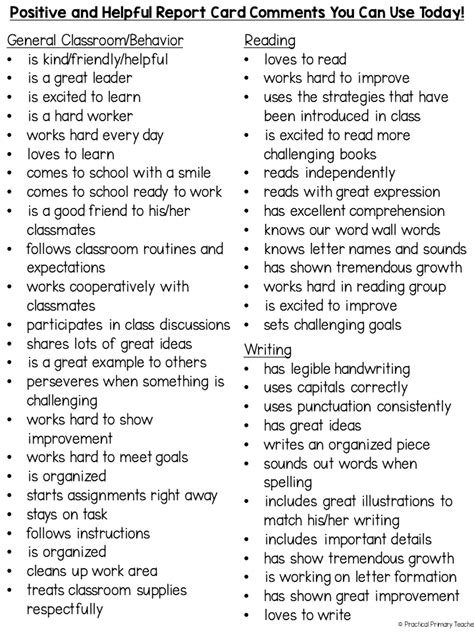 report card comments for transdisciplinary skills Reader