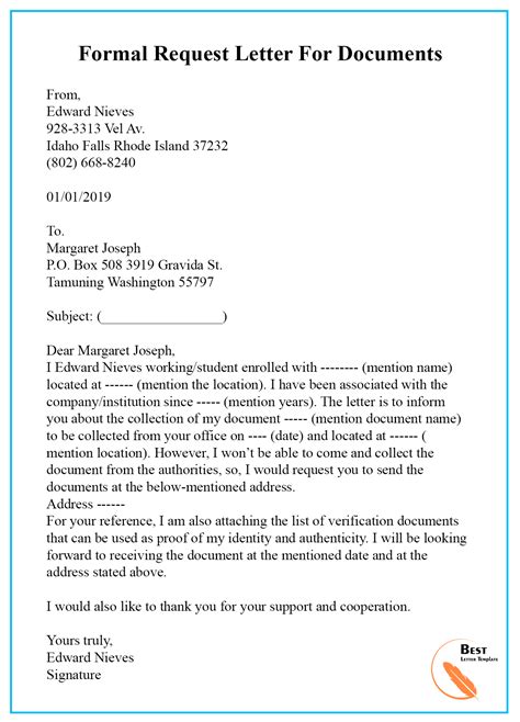 request for documents template PDF