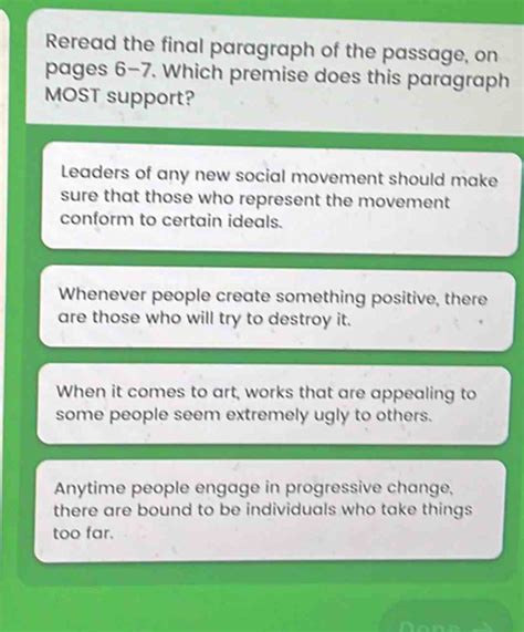 reread the final paragraph of the passage on pages 6-7