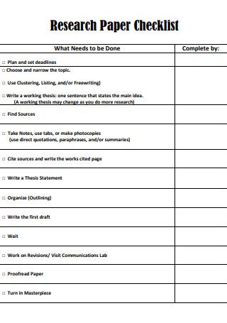 research paper checklist template Epub