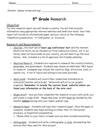 research paper format for 5th grade PDF