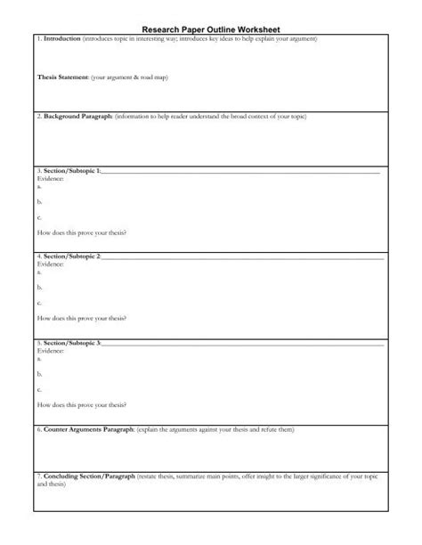 research paper outline worksheet PDF
