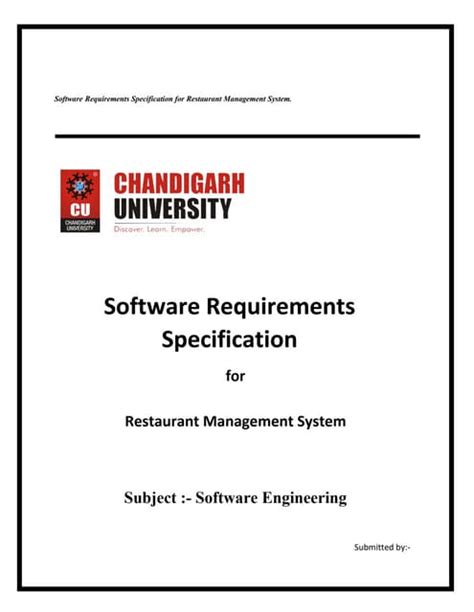 restaurant management requirement specification document PDF