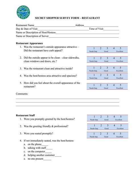 restaurant mystery shopper checklist template doc up PDF