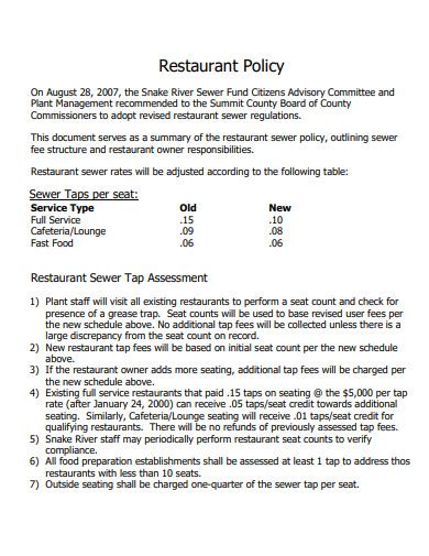 restaurant policies and procedures template Kindle Editon