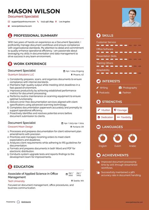 resume for document specialist Kindle Editon