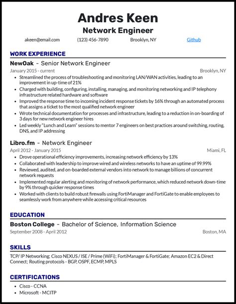 resume format for it engineer