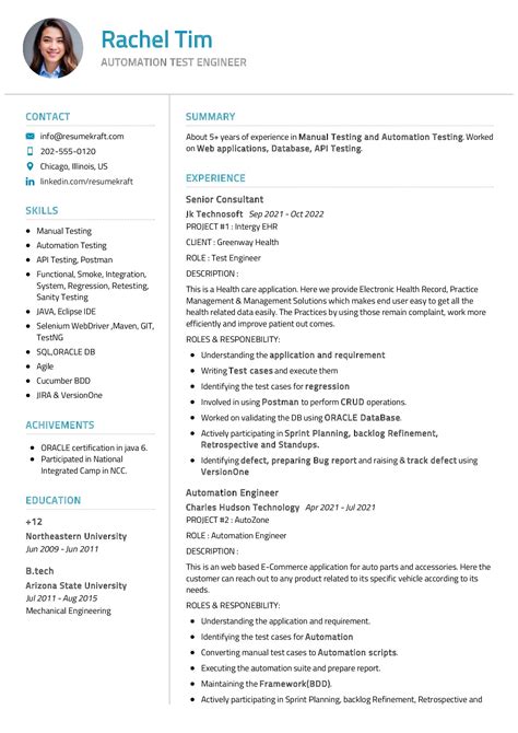 resume sample test automation engineer Epub
