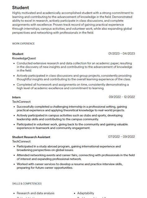 resume summary examples for students