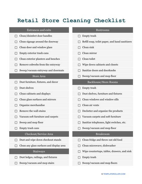 retail store cleaning checklist sample Epub