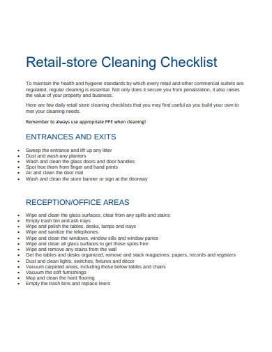 retail store cleaning checklist sample Ebook Doc