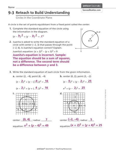 reteach circles in the coordinate plane answers PDF