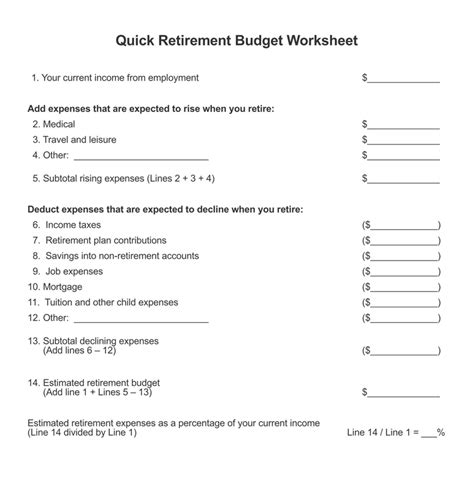 retirement worksheet