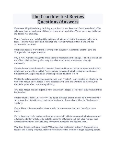 review and assess answers for the crucible PDF