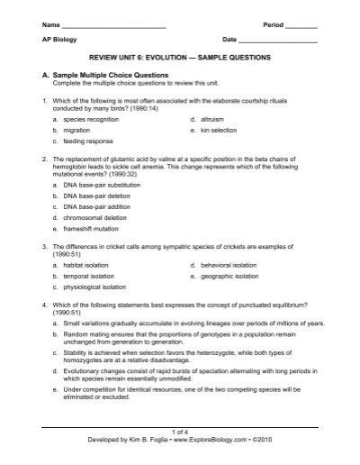 review unit 6 evolution sample questions answers Doc