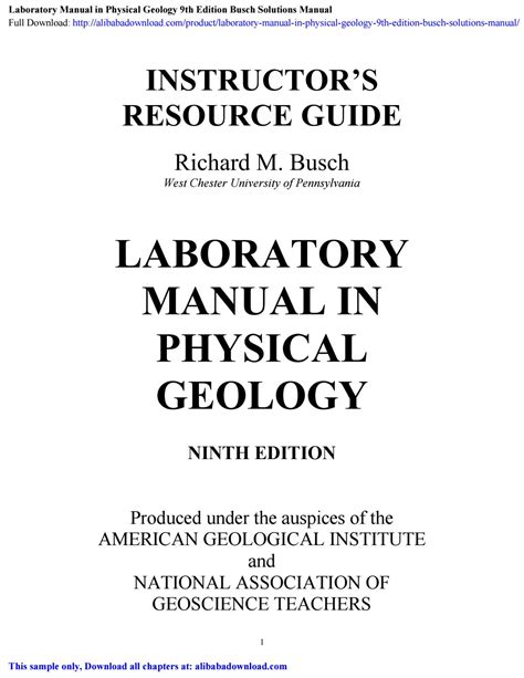 richard busch physical geology laboratory manual answers Epub
