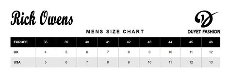 Rick Owens Size Chart