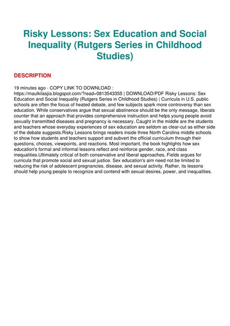 risky lessons sex education and social inequality series in childhood studies Reader