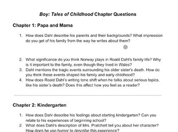 roald dahl boy chapter questions PDF