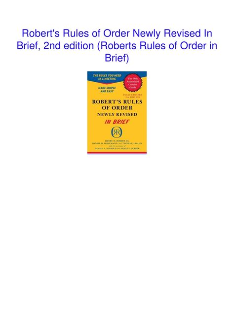 roberts rules of order newly revised in brief 2nd edition roberts rules of order in brief PDF