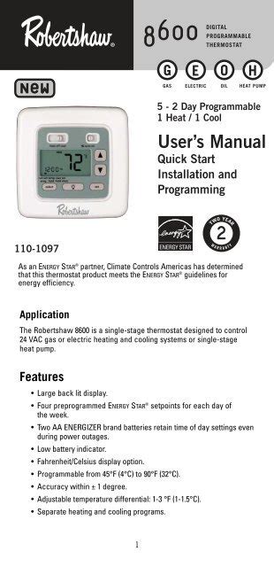 robertshaw 8600 thermostat owner39s manual pdf Doc