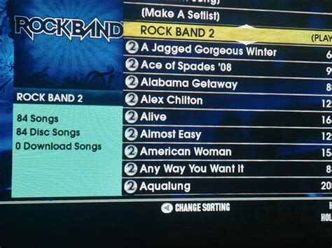 rock band 2 wii song list