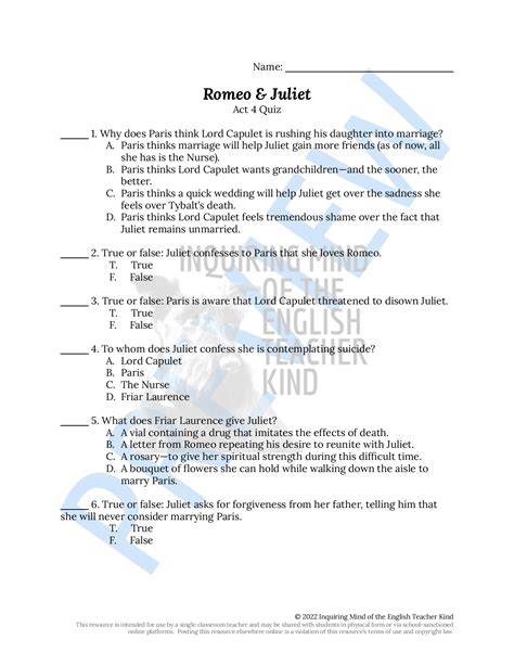 romeo and juliet act 4 answer key Doc