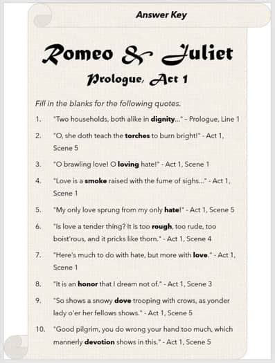 romeo and juliet quote identification and answers Reader