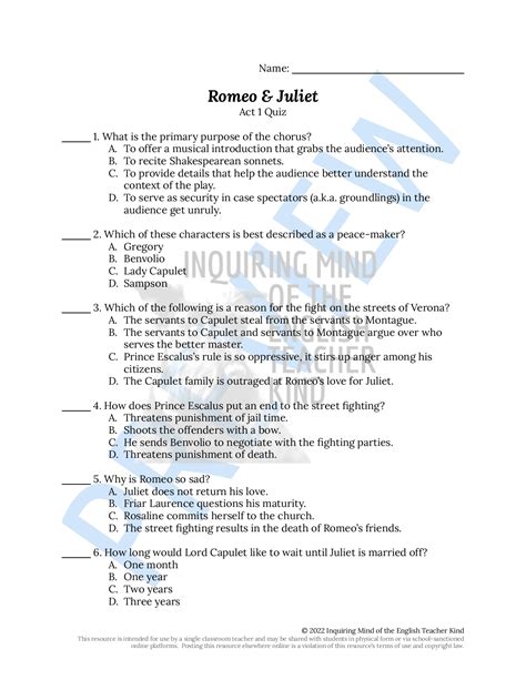 romeo and juliet test questions and answers Doc