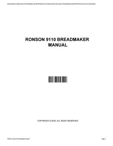 ronson breadmaker 9110 instruction manual Reader