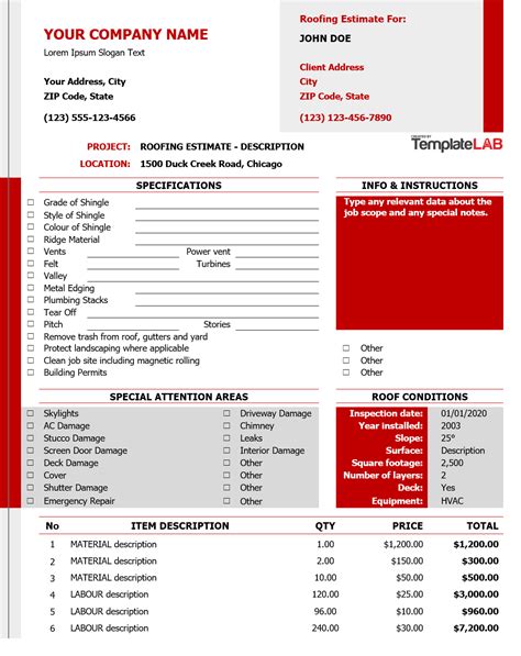 roof repair estimate sample Reader