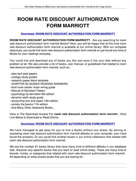 room rate discount authorization form marriott PDF