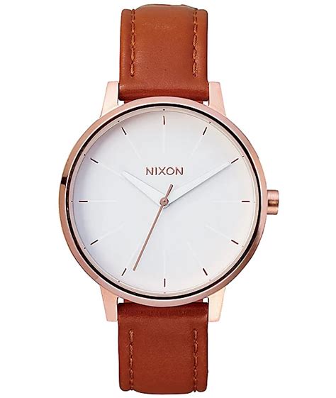 rose gold leather analog watch