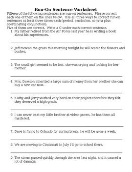 run on sentecen worksheet answer key PDF