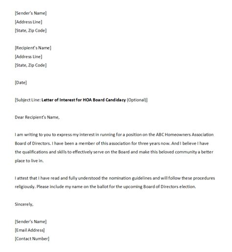 running for condo board sample letter PDF