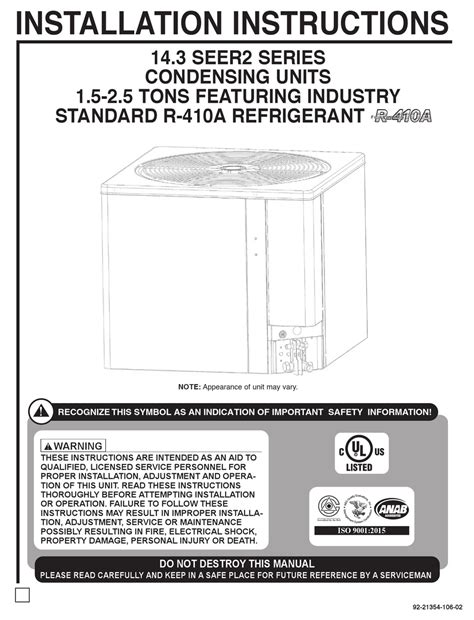 ruud installation instructions pdf PDF