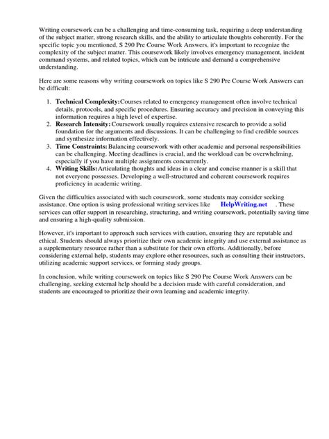 s 290 pre course work answers PDF