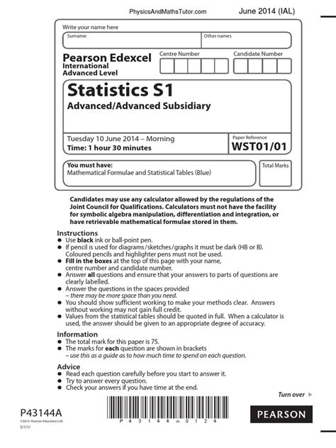 s1 paper edexcel 10th june 2014 Reader
