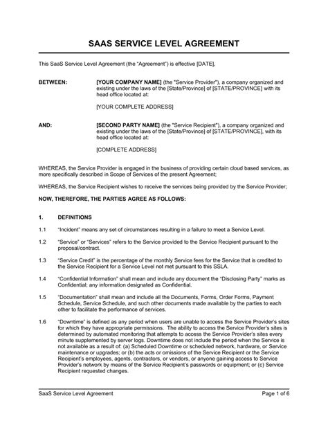 Saas Agreements Template